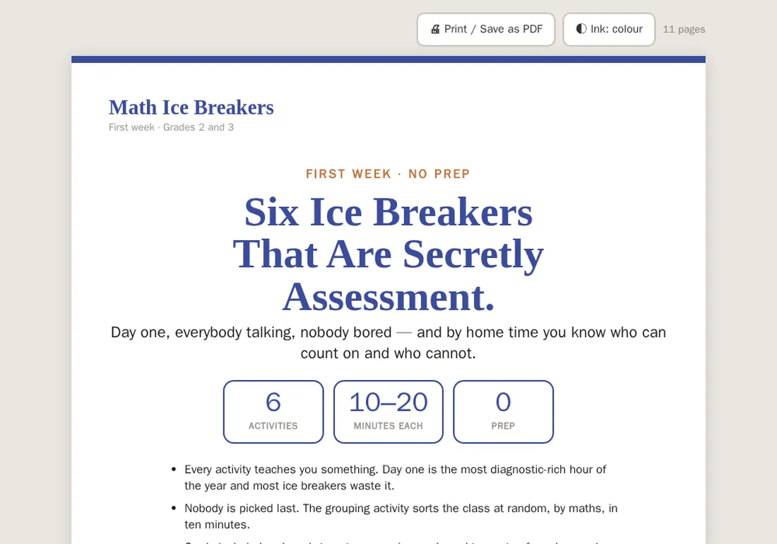 The Math Ice Breakers pages