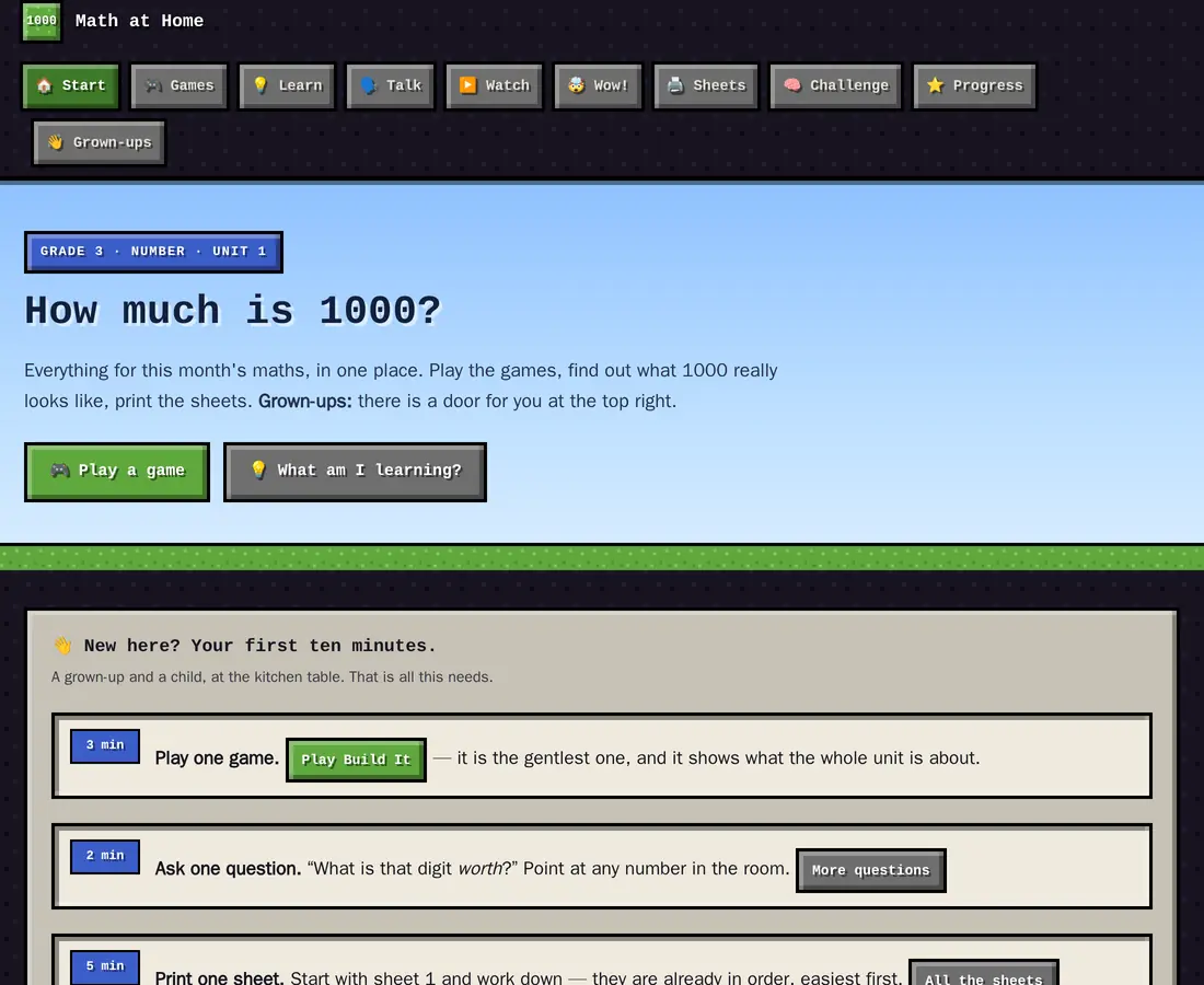 Math at Home unit home page