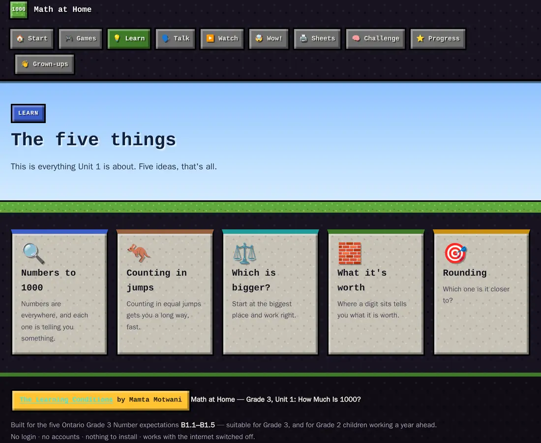 The Learn section explaining one idea