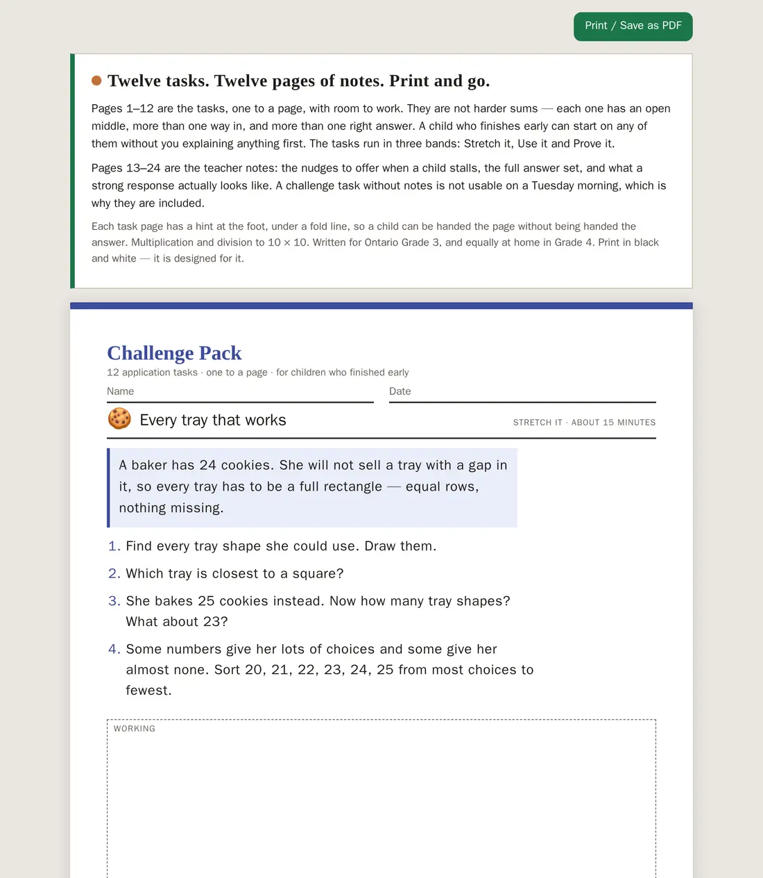 The early-finisher challenge task set