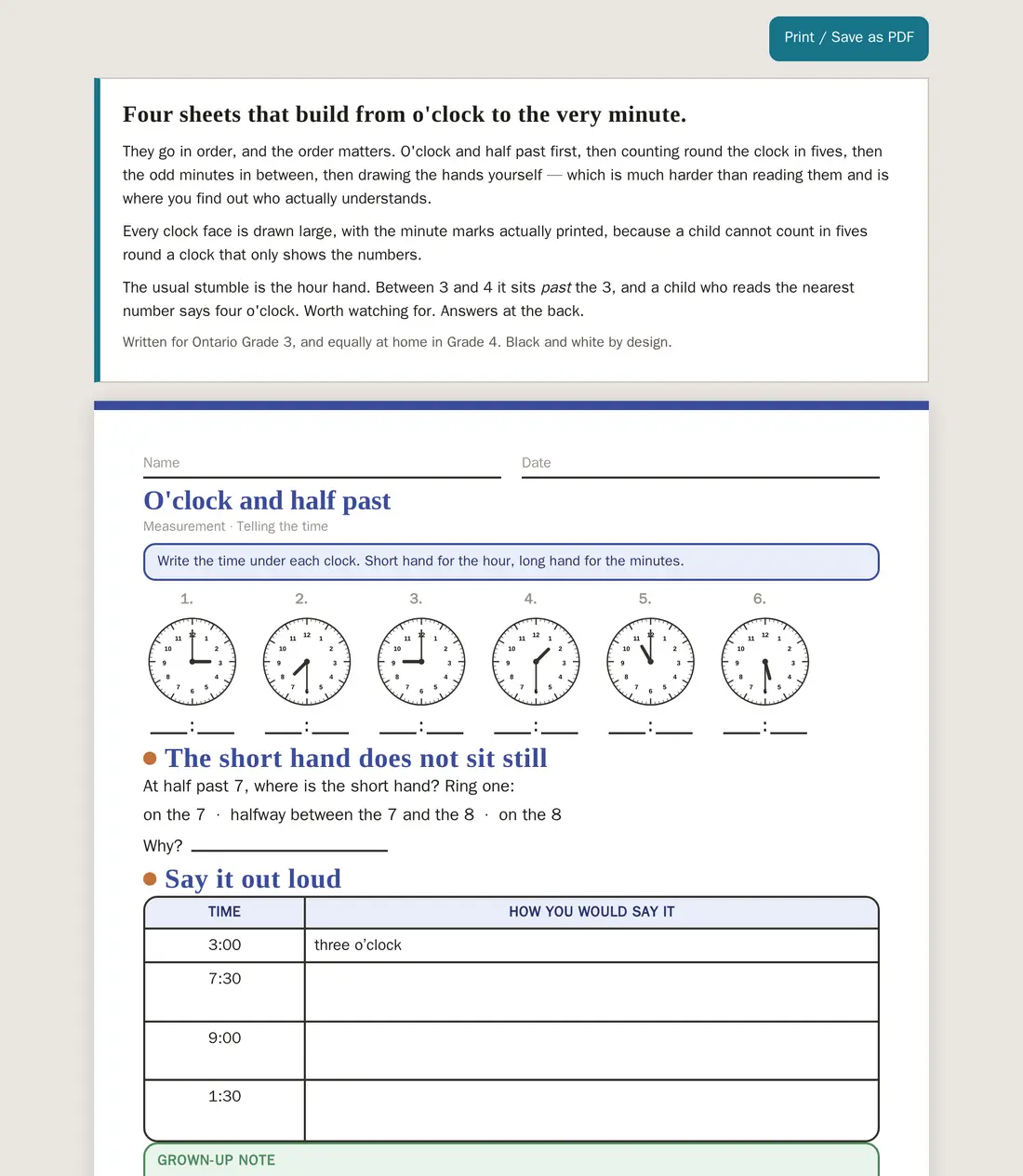 Telling time to the minute